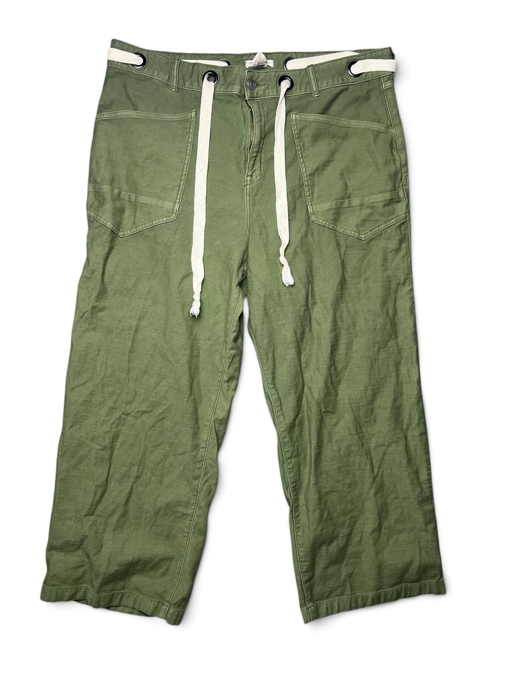 FESTI Olive Green Lace-Up Wide Leg Crop Pants Plus Size 20P